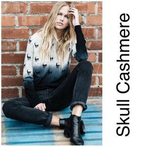 Skull Cashmere Dip Dye Ombre Skull‎ Print Sweater Size XS